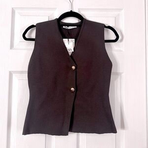 Zara chocolate gold buttoned knit vest size M